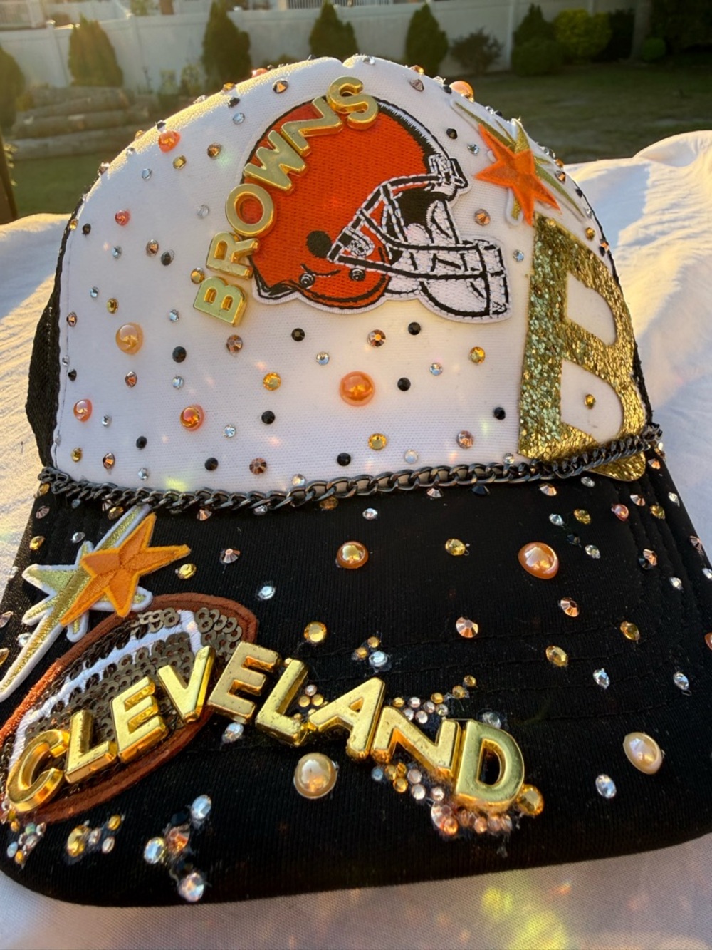Cleveland Browns  custom Bling Cap with Gold Accents and Rhinestones